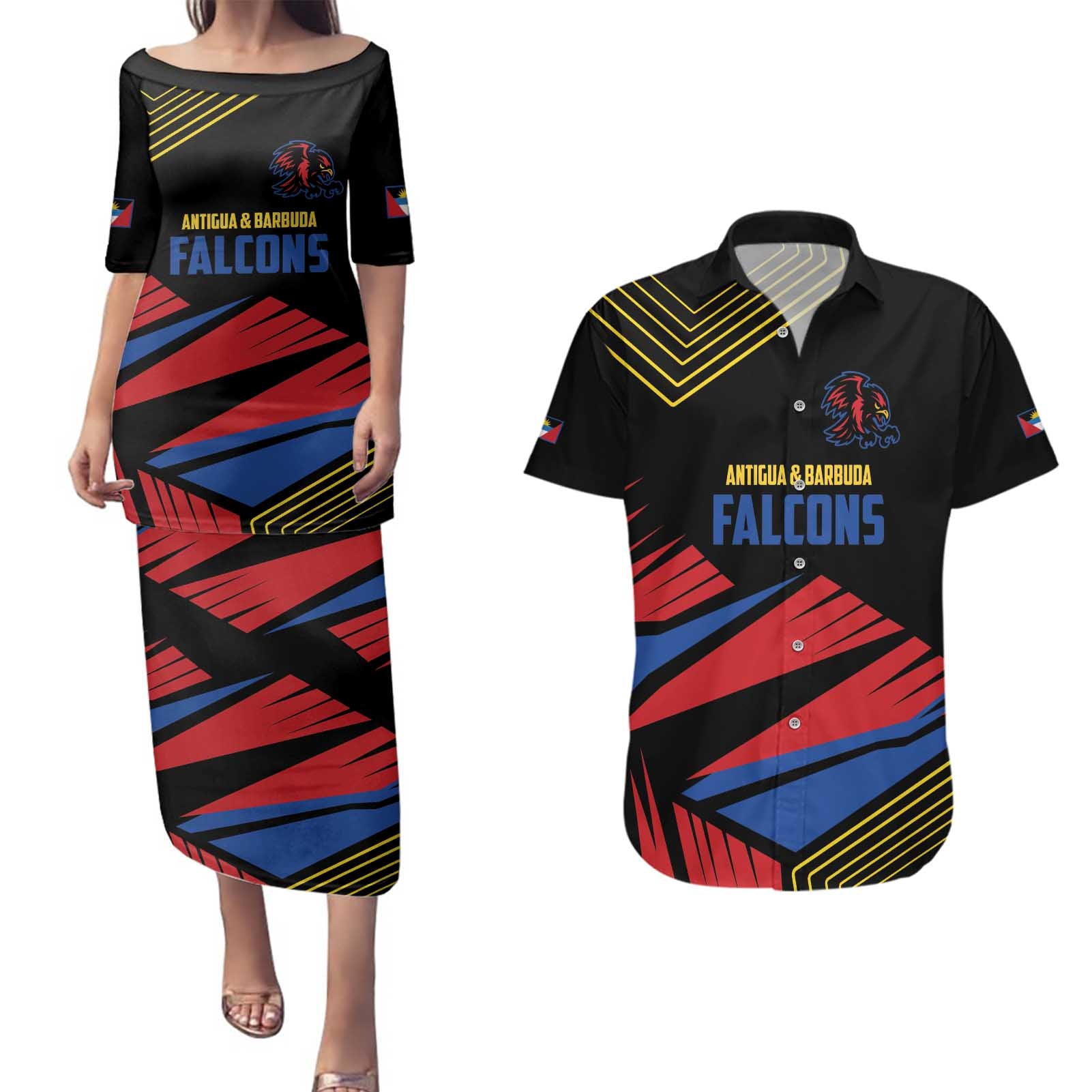 Custom Caribbean Cricket Antigua and Barbuda Couples Matching Puletasi and Hawaiian Shirt - Wonder Print Shop