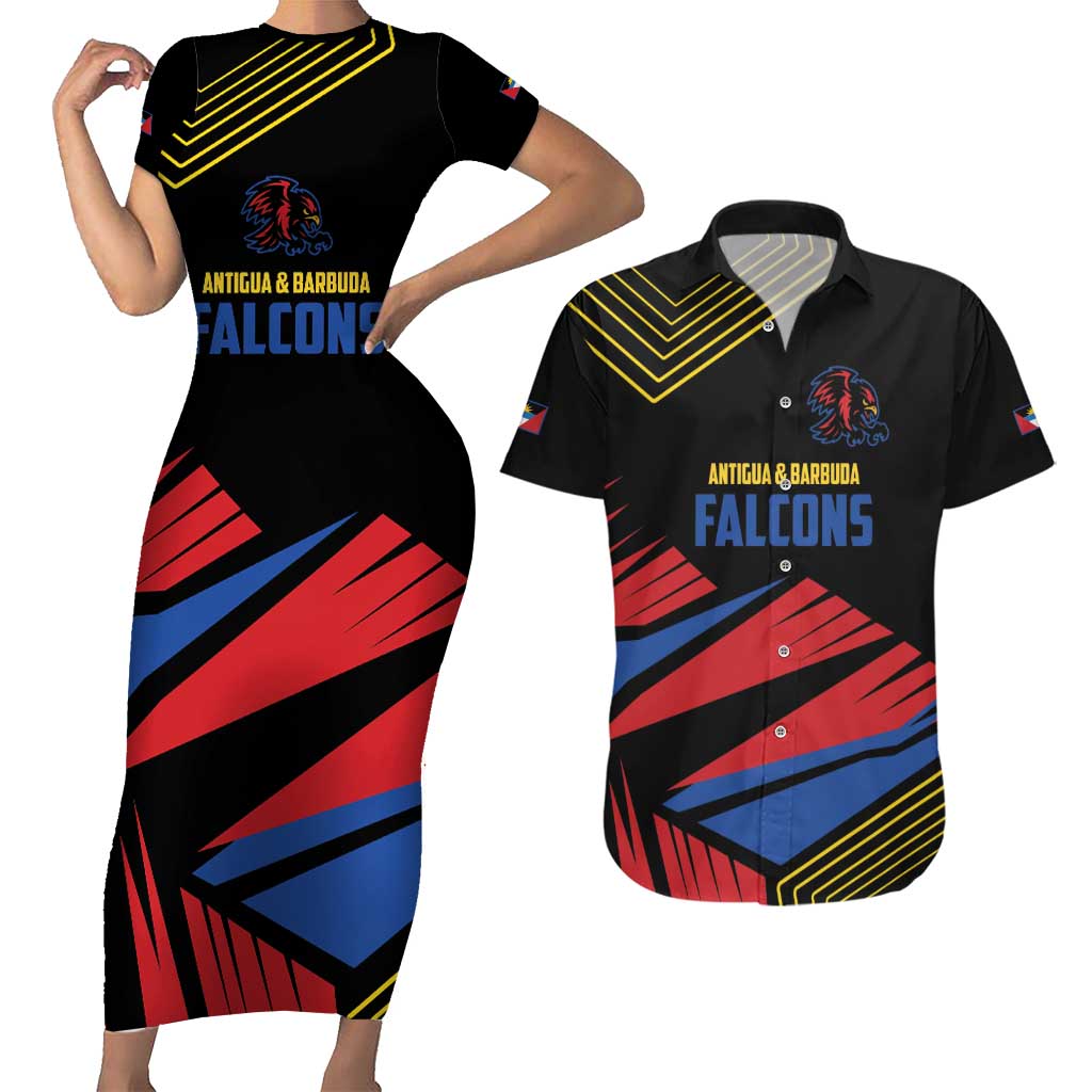 Custom Caribbean Cricket Antigua and Barbuda Couples Matching Short Sleeve Bodycon Dress and Hawaiian Shirt - Wonder Print Shop