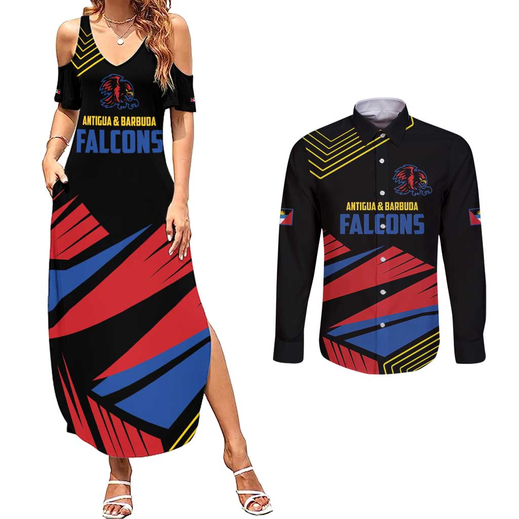 Custom Caribbean Cricket Antigua and Barbuda Couples Matching Summer Maxi Dress and Long Sleeve Button Shirt - Wonder Print Shop