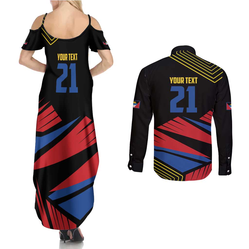 Custom Caribbean Cricket Antigua and Barbuda Couples Matching Summer Maxi Dress and Long Sleeve Button Shirt - Wonder Print Shop