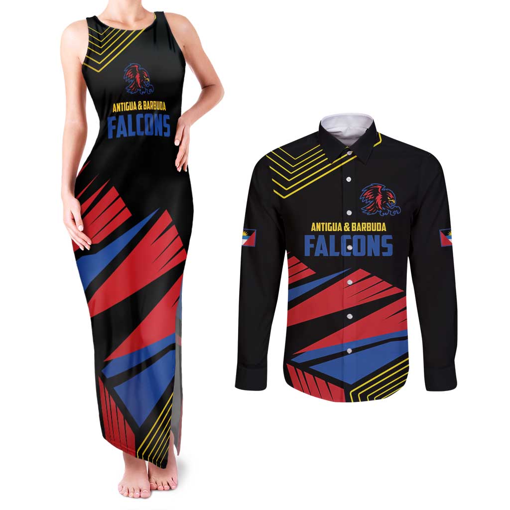 Custom Caribbean Cricket Antigua and Barbuda Couples Matching Tank Maxi Dress and Long Sleeve Button Shirt - Wonder Print Shop