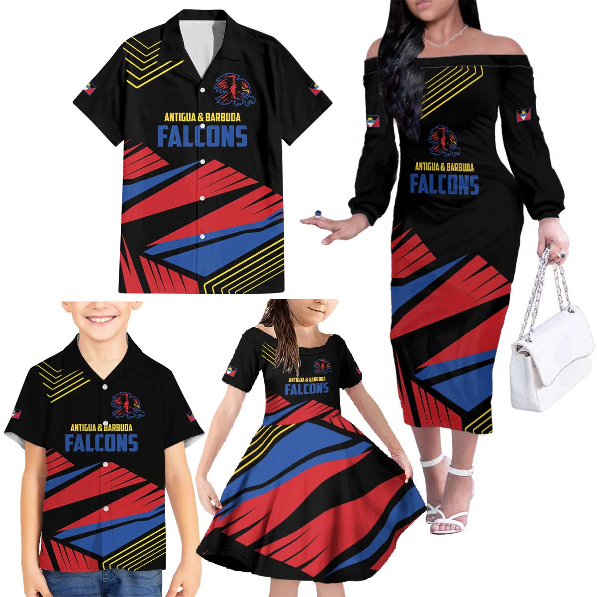 Custom Caribbean Cricket Antigua and Barbuda Family Matching Off The Shoulder Long Sleeve Dress and Hawaiian Shirt - Wonder Print Shop