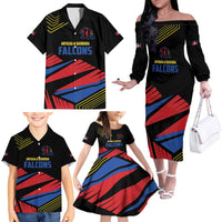 Custom Caribbean Cricket Antigua and Barbuda Family Matching Off The Shoulder Long Sleeve Dress and Hawaiian Shirt - Wonder Print Shop