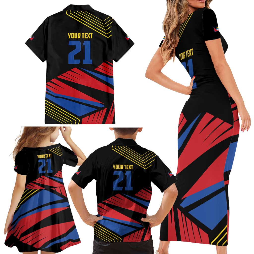 Custom Caribbean Cricket Antigua and Barbuda Family Matching Short Sleeve Bodycon Dress and Hawaiian Shirt - Wonder Print Shop
