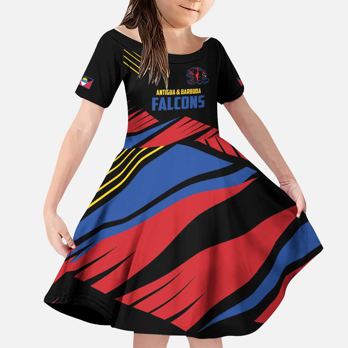 Custom Caribbean Cricket Antigua and Barbuda Kid Short Sleeve Dress - Wonder Print Shop