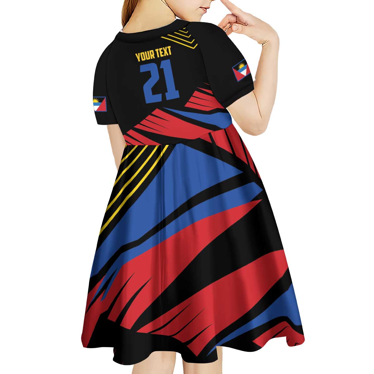 Custom Caribbean Cricket Antigua and Barbuda Kid Short Sleeve Dress - Wonder Print Shop