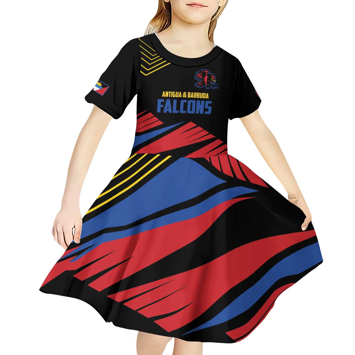 Custom Caribbean Cricket Antigua and Barbuda Kid Short Sleeve Dress - Wonder Print Shop