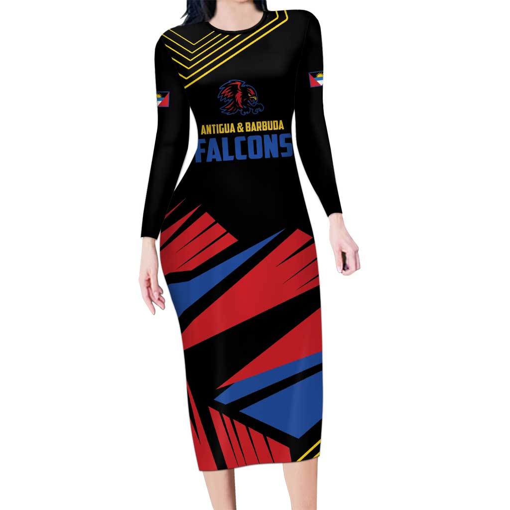 Custom Caribbean Cricket Antigua and Barbuda Long Sleeve Bodycon Dress - Wonder Print Shop
