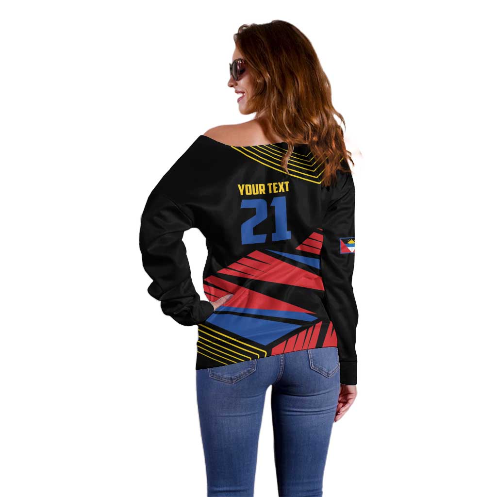 Custom Caribbean Cricket Antigua and Barbuda Off Shoulder Sweater - Wonder Print Shop