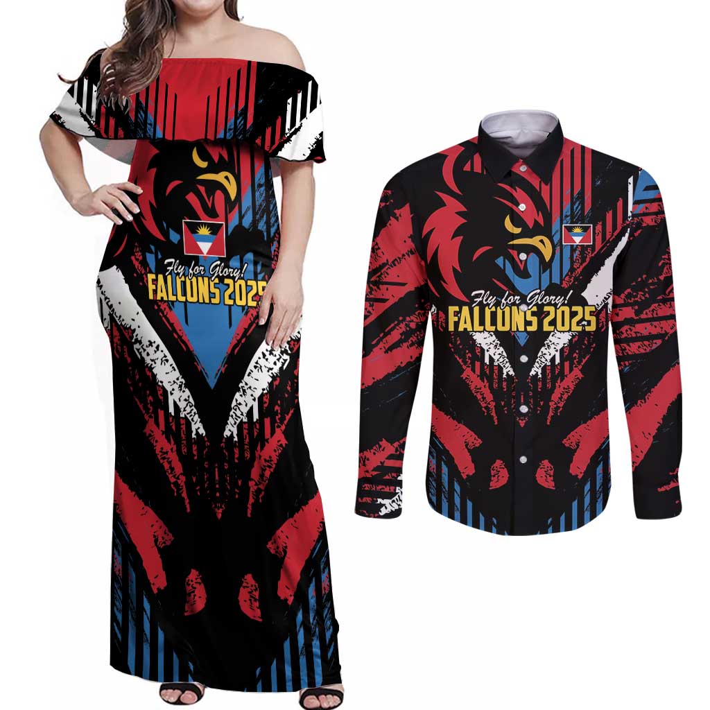 Caribbean Cricket Antigua and Barbuda Couples Matching Off Shoulder Maxi Dress and Long Sleeve Button Shirt First Crown Forever Proud - Wonder Print Shop