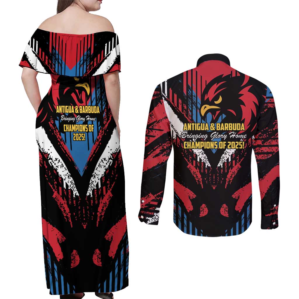 Caribbean Cricket Antigua and Barbuda Couples Matching Off Shoulder Maxi Dress and Long Sleeve Button Shirt First Crown Forever Proud - Wonder Print Shop