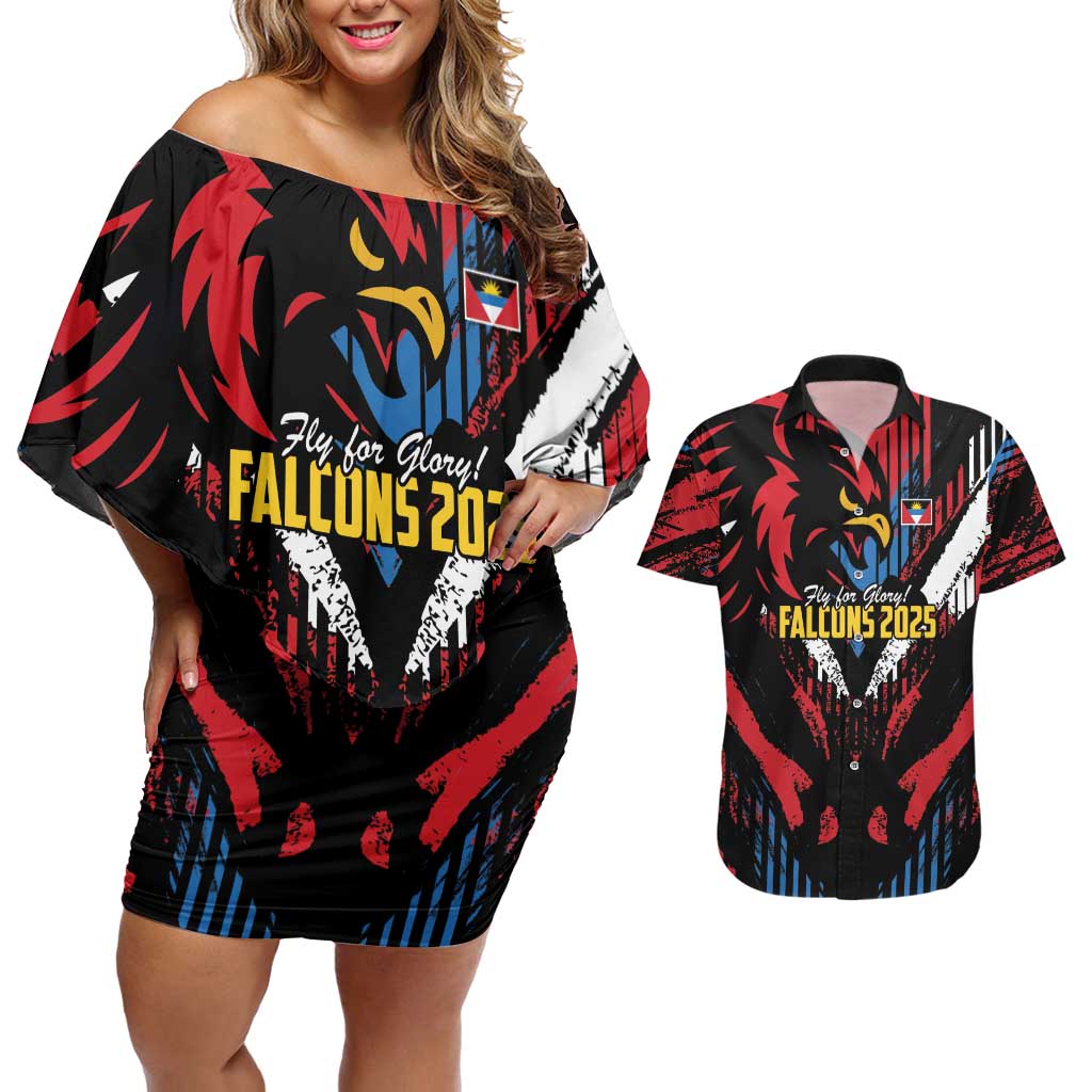 Caribbean Cricket Antigua and Barbuda Couples Matching Off Shoulder Short Dress and Hawaiian Shirt First Crown Forever Proud - Wonder Print Shop