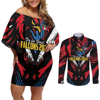 Caribbean Cricket Antigua and Barbuda Couples Matching Off Shoulder Short Dress and Long Sleeve Button Shirt First Crown Forever Proud - Wonder Print Shop