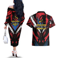Caribbean Cricket Antigua and Barbuda Couples Matching Off The Shoulder Long Sleeve Dress and Hawaiian Shirt First Crown Forever Proud - Wonder Print Shop