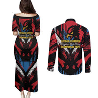 Caribbean Cricket Antigua and Barbuda Couples Matching Puletasi and Long Sleeve Button Shirt First Crown Forever Proud - Wonder Print Shop