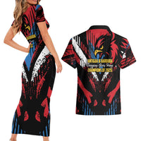 Caribbean Cricket Antigua and Barbuda Couples Matching Short Sleeve Bodycon Dress and Hawaiian Shirt First Crown Forever Proud - Wonder Print Shop