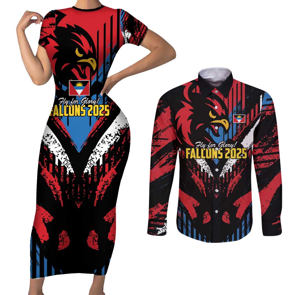 Caribbean Cricket Antigua and Barbuda Couples Matching Short Sleeve Bodycon Dress and Long Sleeve Button Shirt First Crown Forever Proud - Wonder Print Shop
