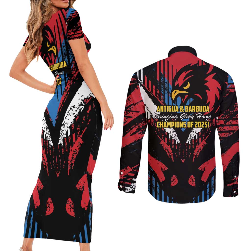 Caribbean Cricket Antigua and Barbuda Couples Matching Short Sleeve Bodycon Dress and Long Sleeve Button Shirt First Crown Forever Proud - Wonder Print Shop