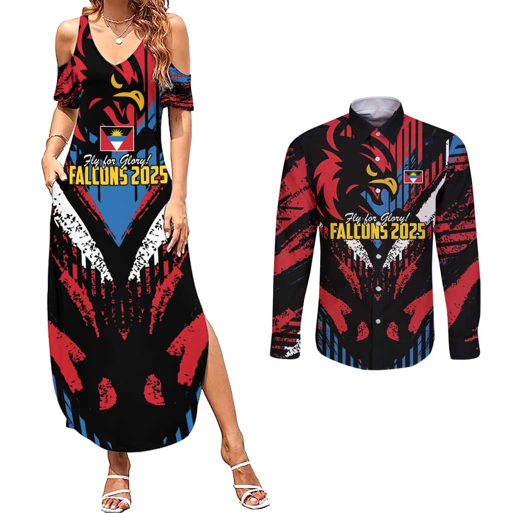 Caribbean Cricket Antigua and Barbuda Couples Matching Summer Maxi Dress and Long Sleeve Button Shirt First Crown Forever Proud - Wonder Print Shop