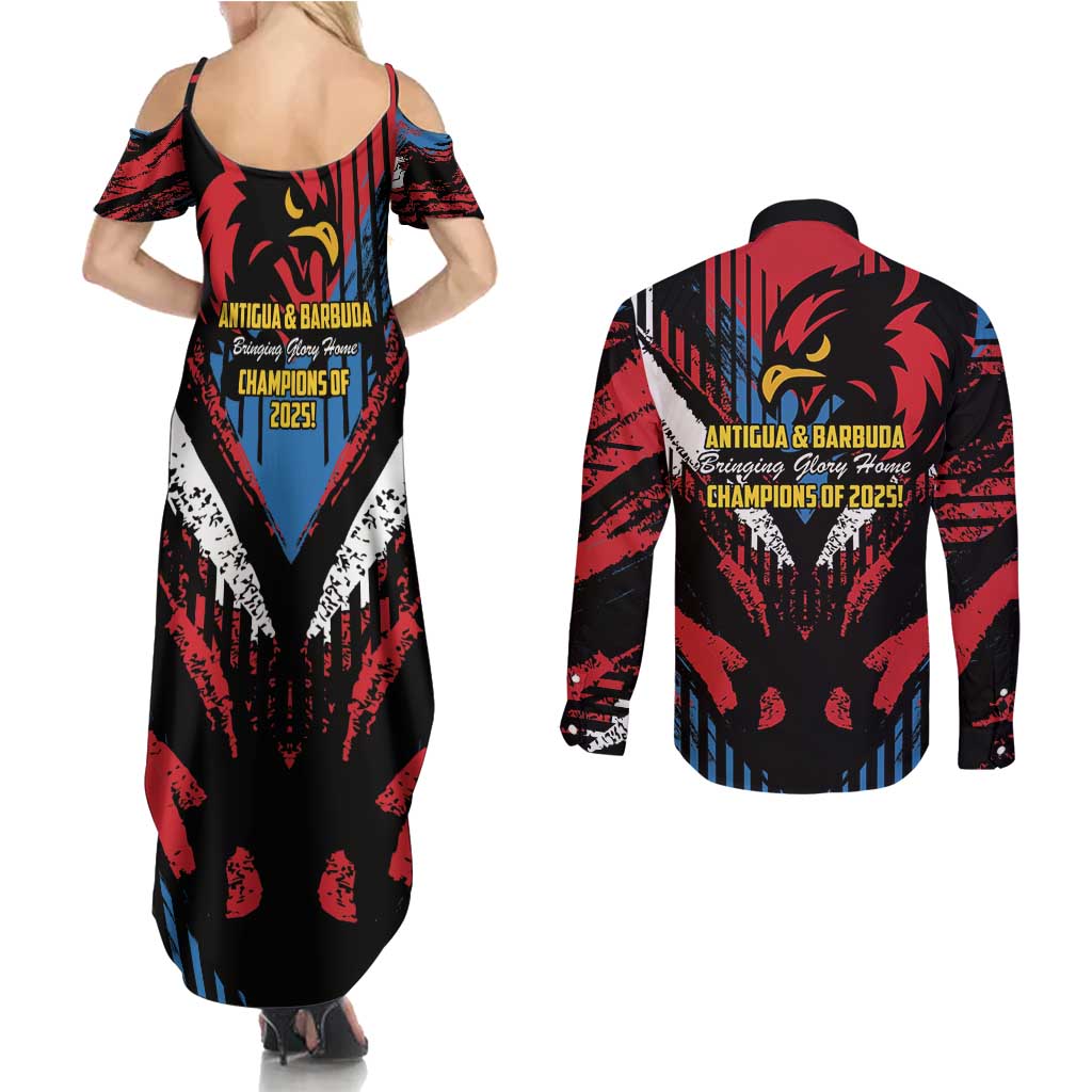 Caribbean Cricket Antigua and Barbuda Couples Matching Summer Maxi Dress and Long Sleeve Button Shirt First Crown Forever Proud - Wonder Print Shop
