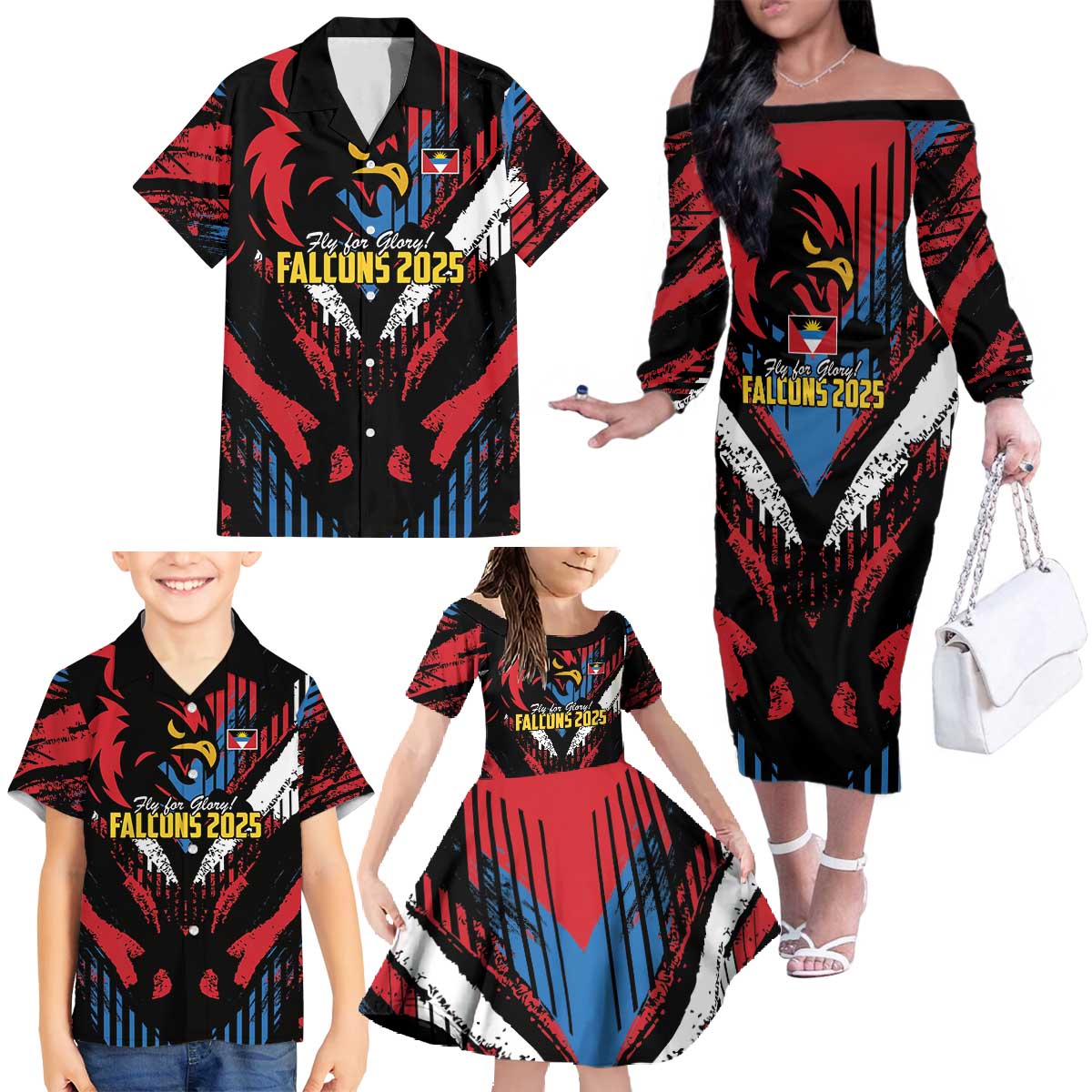 Caribbean Cricket Antigua and Barbuda Family Matching Off The Shoulder Long Sleeve Dress and Hawaiian Shirt First Crown Forever Proud - Wonder Print Shop