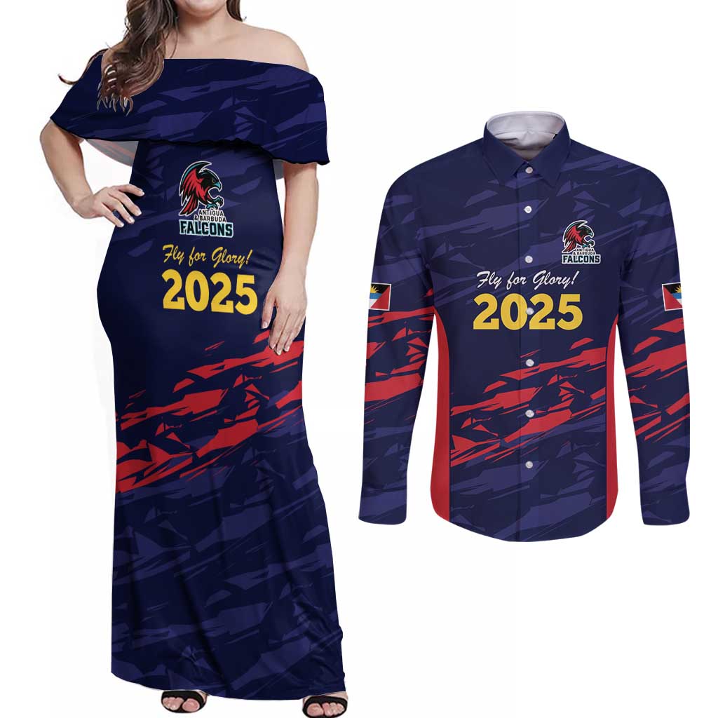 Caribbean Cricket Antigua and Barbuda Couples Matching Off Shoulder Maxi Dress and Long Sleeve Button Shirt History Begins Now - Wonder Print Shop