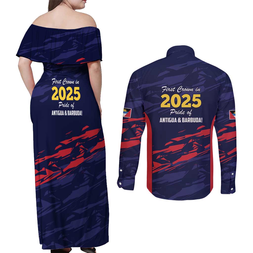Caribbean Cricket Antigua and Barbuda Couples Matching Off Shoulder Maxi Dress and Long Sleeve Button Shirt History Begins Now - Wonder Print Shop