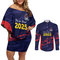 Caribbean Cricket Antigua and Barbuda Couples Matching Off Shoulder Short Dress and Long Sleeve Button Shirt History Begins Now - Wonder Print Shop