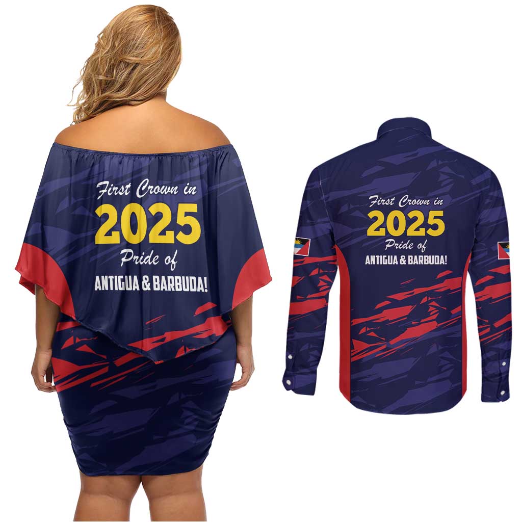 Caribbean Cricket Antigua and Barbuda Couples Matching Off Shoulder Short Dress and Long Sleeve Button Shirt History Begins Now - Wonder Print Shop