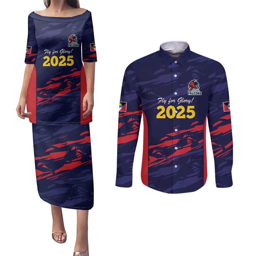 Caribbean Cricket Antigua and Barbuda Couples Matching Puletasi and Long Sleeve Button Shirt History Begins Now - Wonder Print Shop