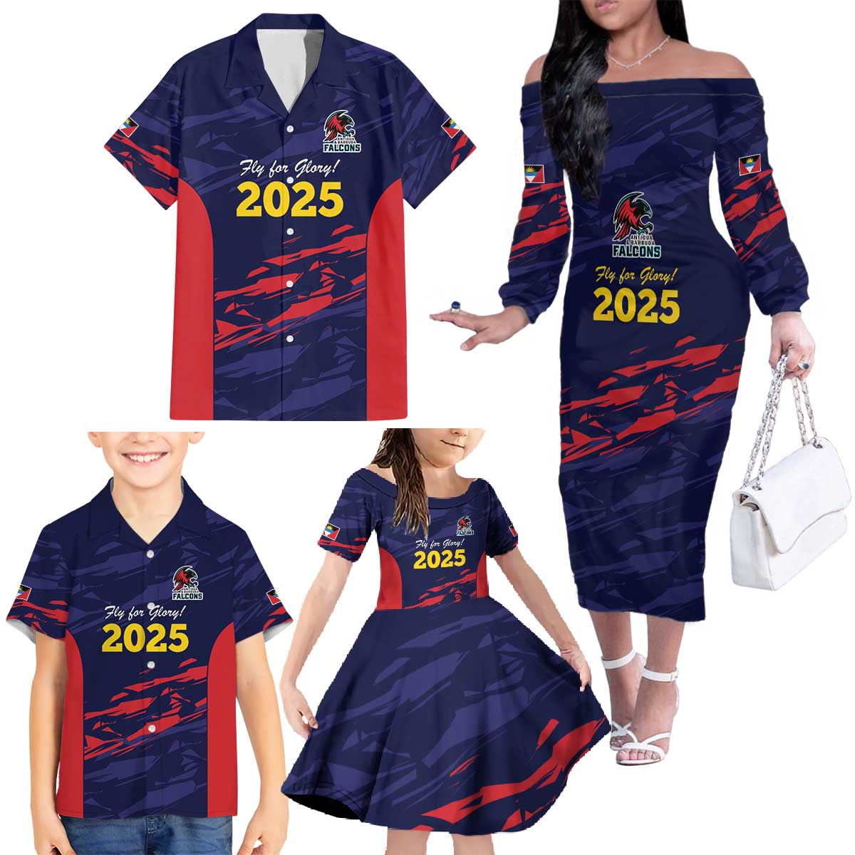 Caribbean Cricket Antigua and Barbuda Family Matching Off The Shoulder Long Sleeve Dress and Hawaiian Shirt History Begins Now - Wonder Print Shop