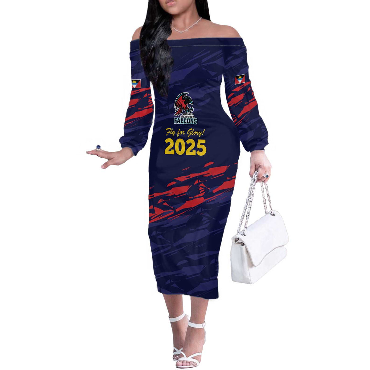 Caribbean Cricket Antigua and Barbuda Off The Shoulder Long Sleeve Dress History Begins Now - Wonder Print Shop