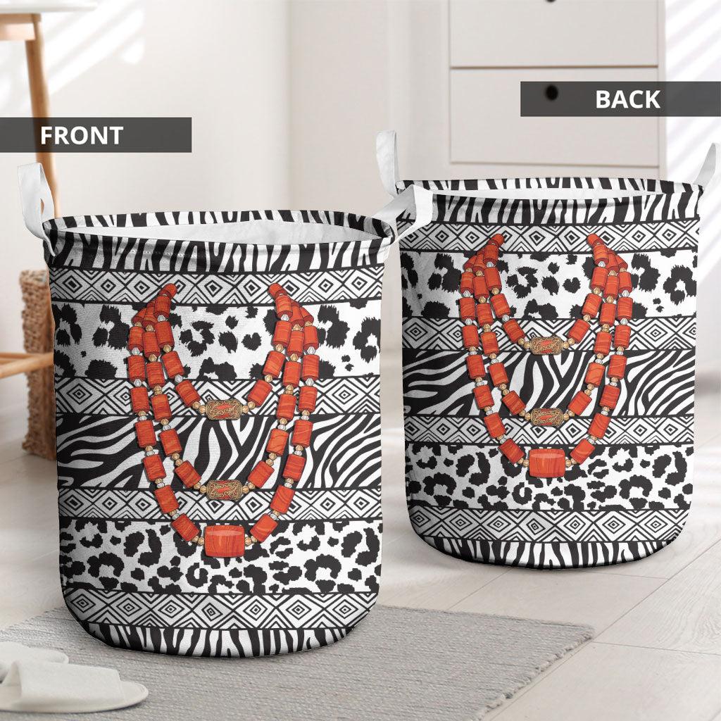 Nigeria Traditional Coral Bead Attire Laundry Basket African Tribal Element Wild Animal Skins