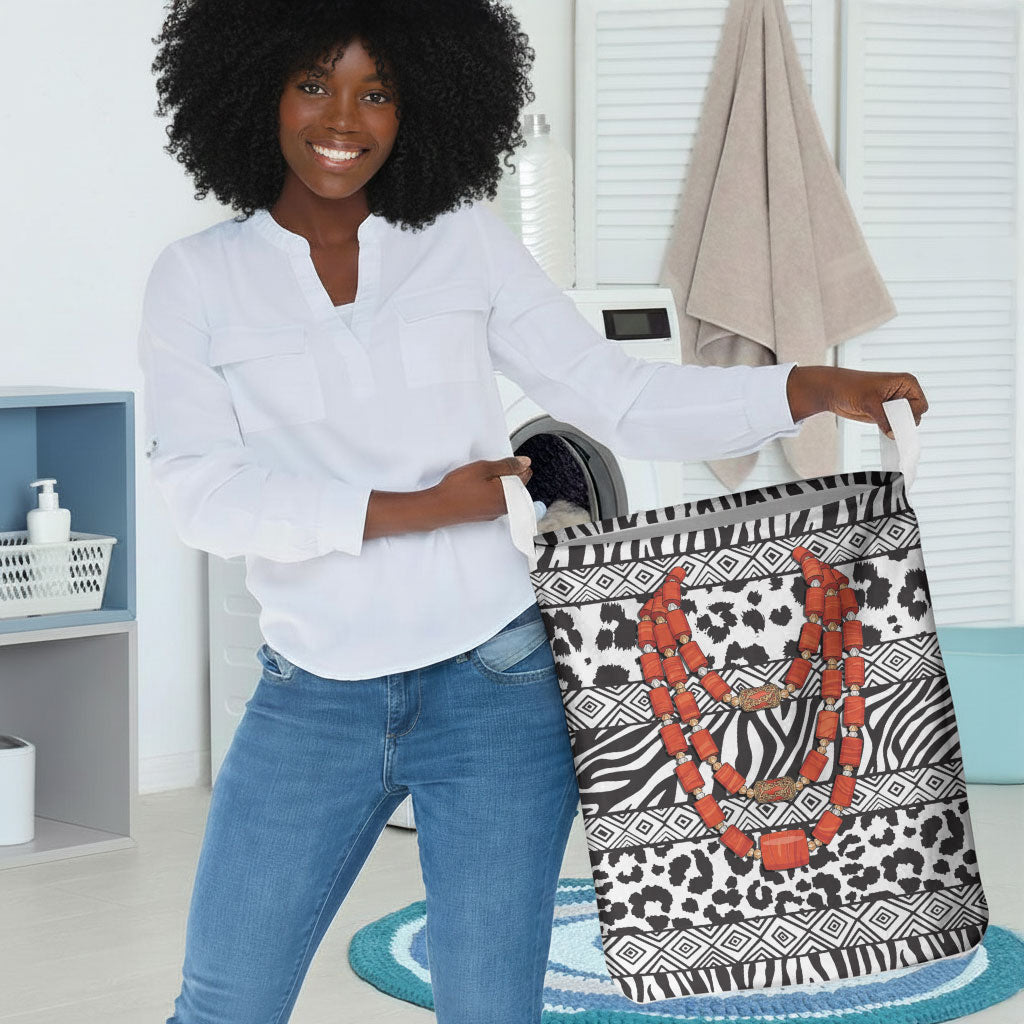 Nigeria Traditional Coral Bead Attire Laundry Basket African Tribal Element Wild Animal Skins