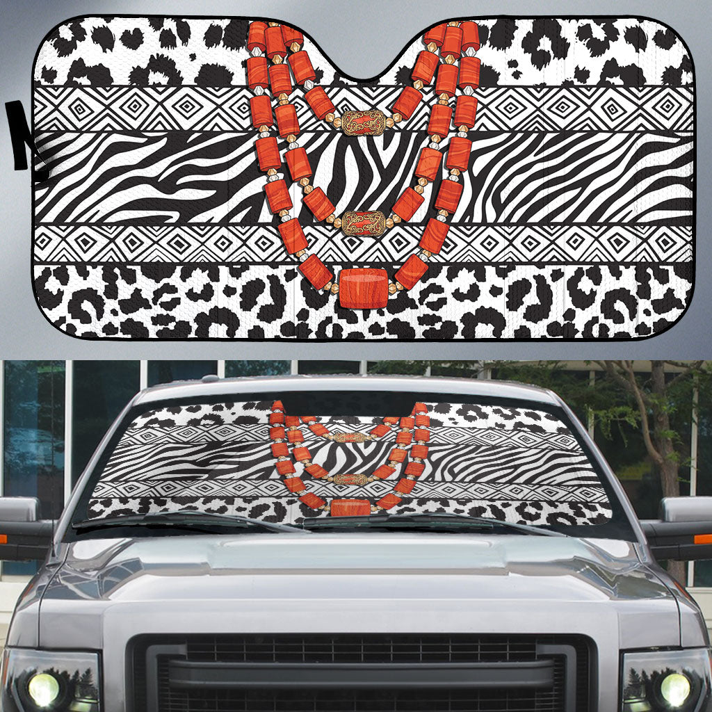Nigeria Traditional Coral Bead Attire Auto Sun Shade African Tribal Element Wild Animal Skins