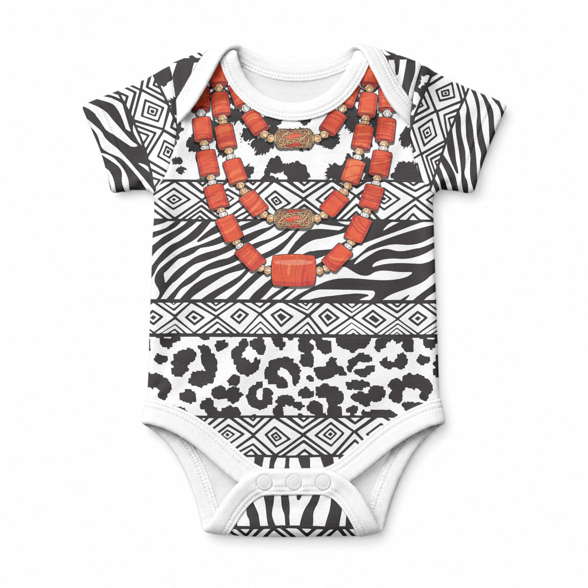 Nigeria Traditional Coral Bead Attire Baby Onesie African Tribal Element Wild Animal Skins