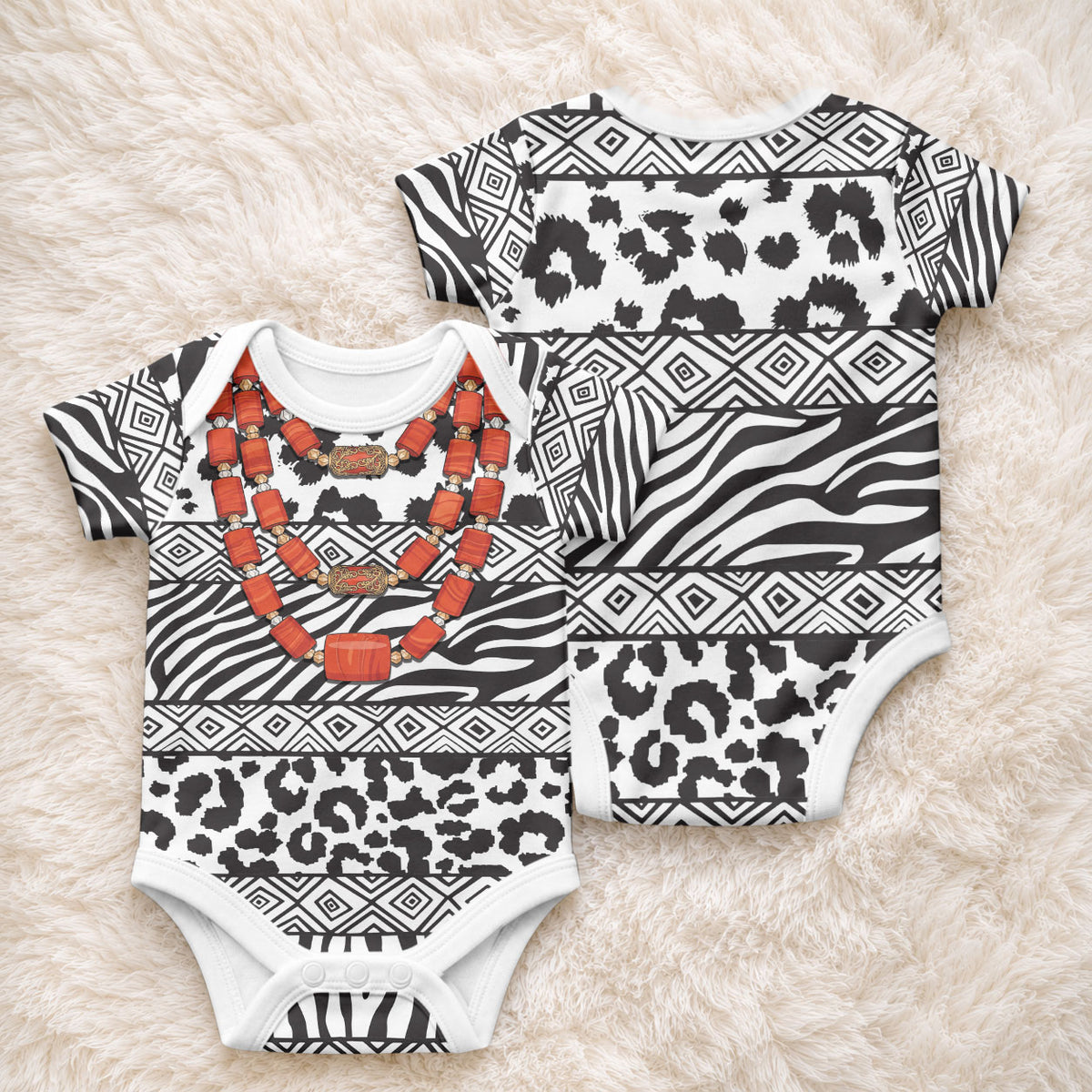 Nigeria Traditional Coral Bead Attire Baby Onesie African Tribal Element Wild Animal Skins