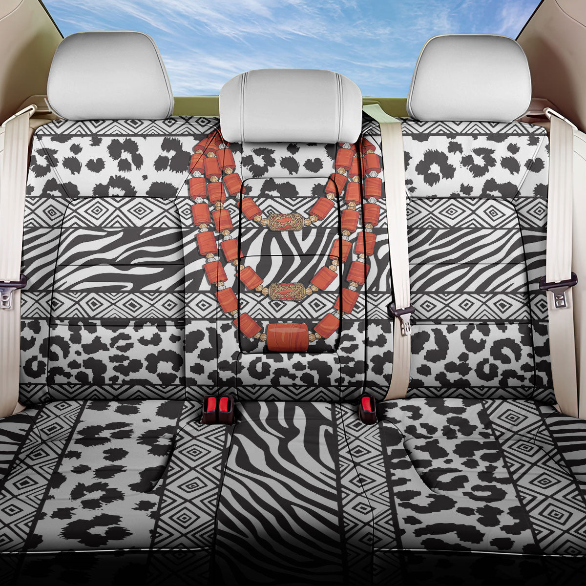 Nigeria Traditional Coral Bead Attire Back Car Seat Cover African Tribal Element Wild Animal Skins