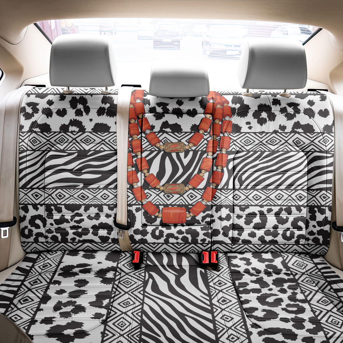 Nigeria Traditional Coral Bead Attire Back Car Seat Cover African Tribal Element Wild Animal Skins