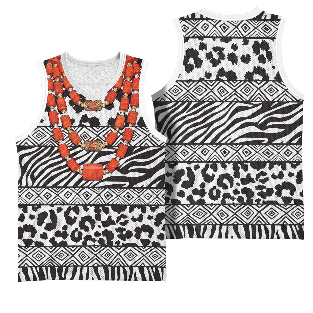 Nigeria Traditional Coral Bead Attire Basketball Jersey African Tribal Element Wild Animal Skins