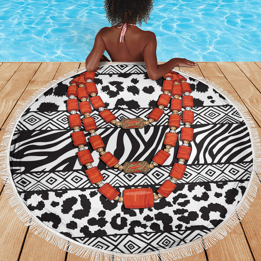 Nigeria Traditional Coral Bead Attire Beach Blanket African Tribal Element Wild Animal Skins