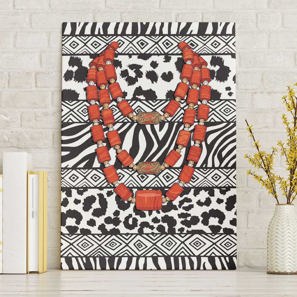 Nigeria Traditional Coral Bead Attire Canvas Wall Art African Tribal Element Wild Animal Skins