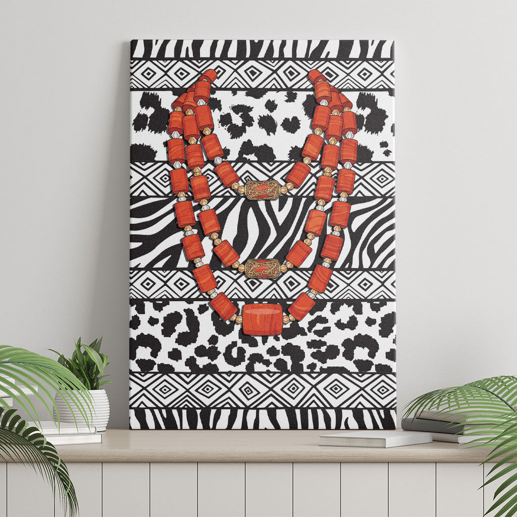 Nigeria Traditional Coral Bead Attire Canvas Wall Art African Tribal Element Wild Animal Skins