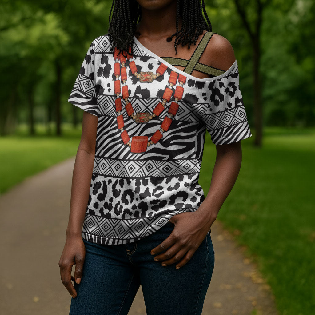 Nigeria Traditional Coral Bead Attire Cross Shoulder Shirt African Tribal Element Wild Animal Skins