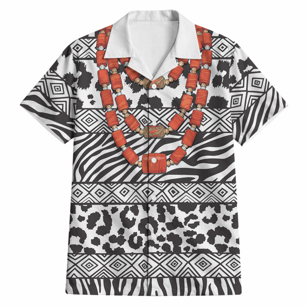 Nigeria Traditional Coral Bead Attire Hawaiian Shirt African Tribal Element Wild Animal Skins