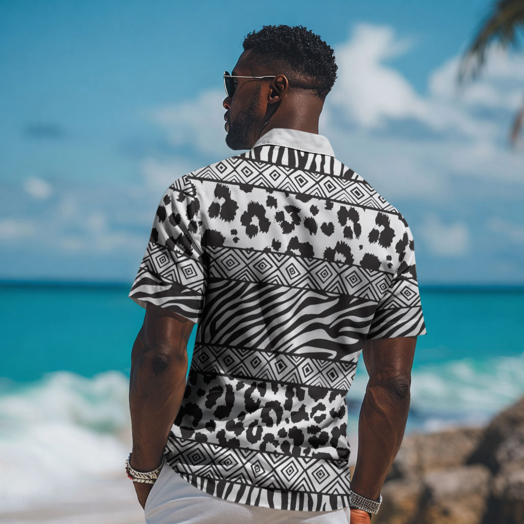 Nigeria Traditional Coral Bead Attire Hawaiian Shirt African Tribal Element Wild Animal Skins