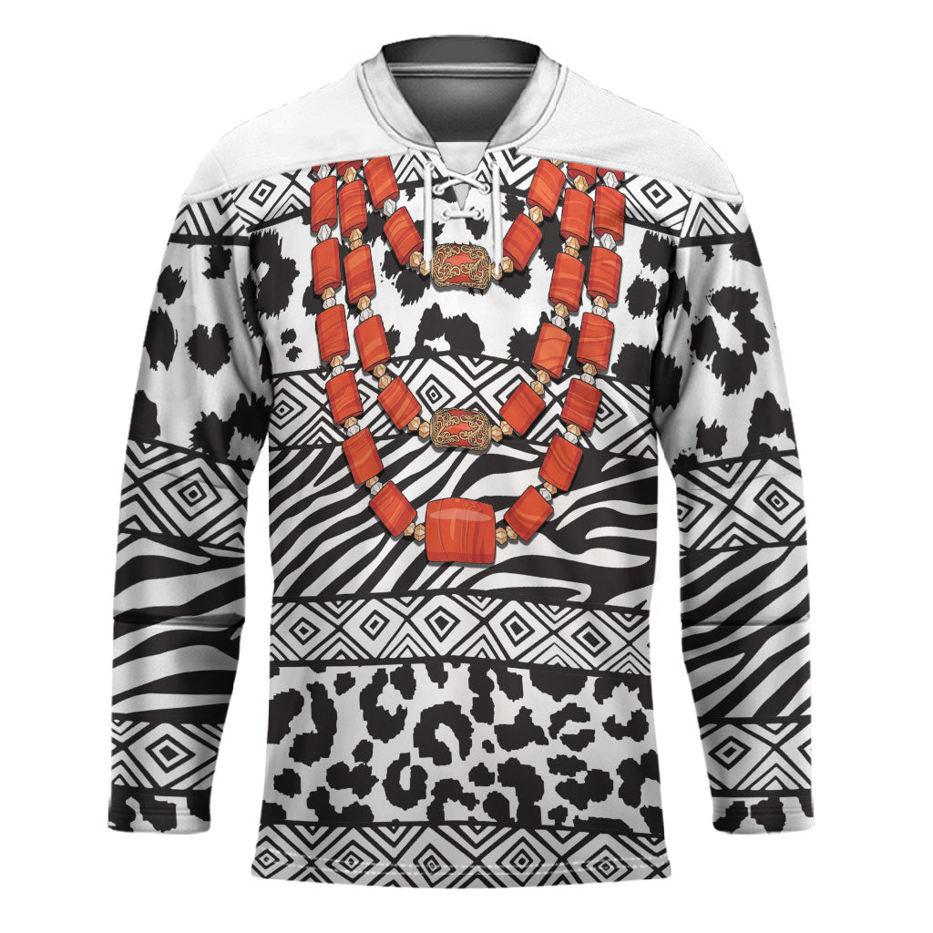Nigeria Traditional Coral Bead Attire Hockey Jersey African Tribal Element Wild Animal Skins