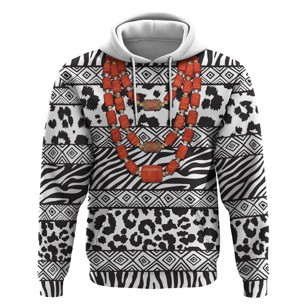 Nigeria Traditional Coral Bead Attire Hoodie African Tribal Element Wild Animal Skins