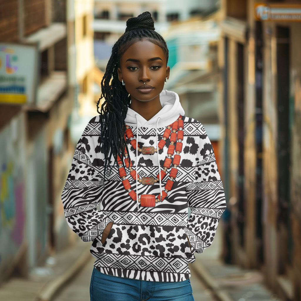 Nigeria Traditional Coral Bead Attire Hoodie African Tribal Element Wild Animal Skins