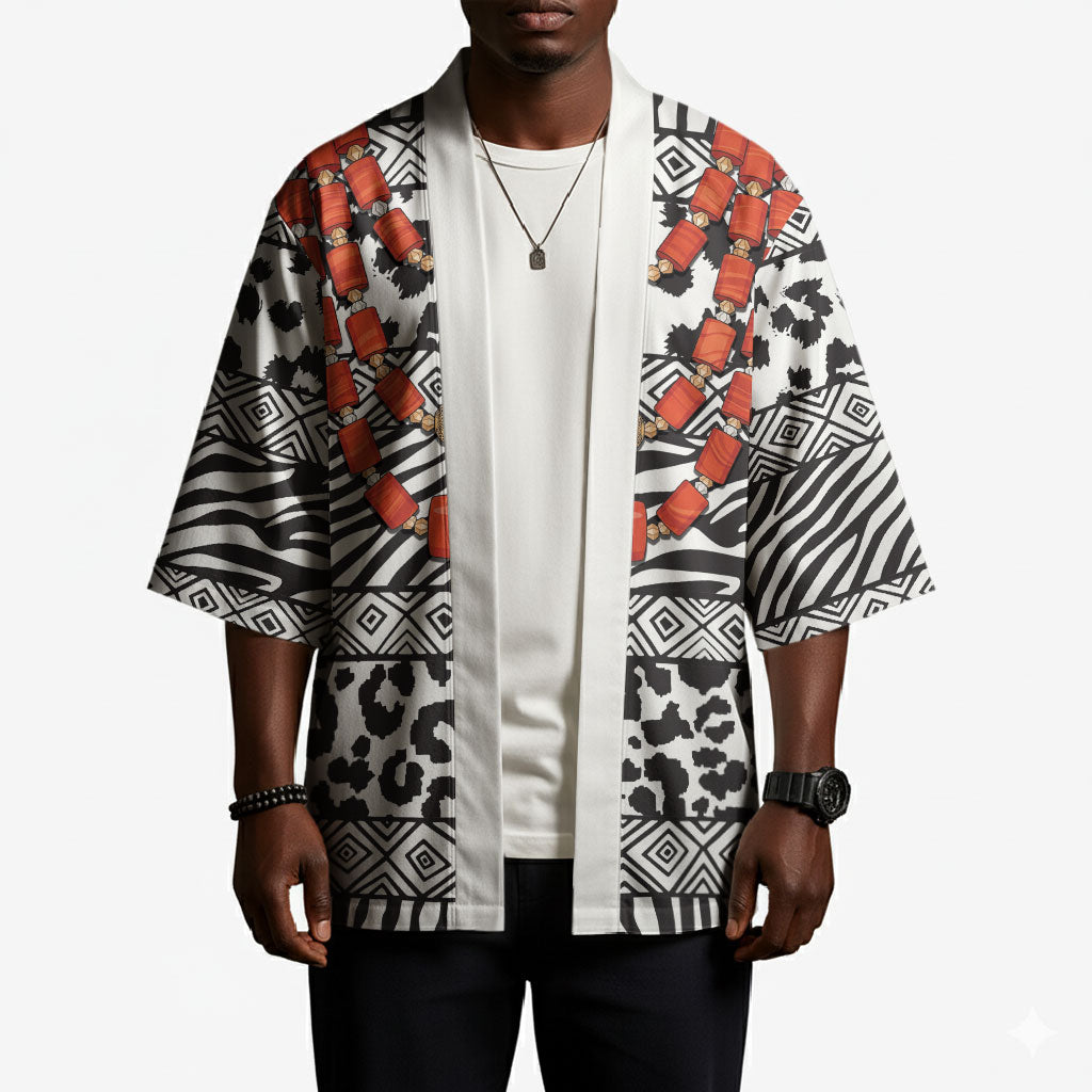 Nigeria Traditional Coral Bead Attire Kimono African Tribal Element Wild Animal Skins